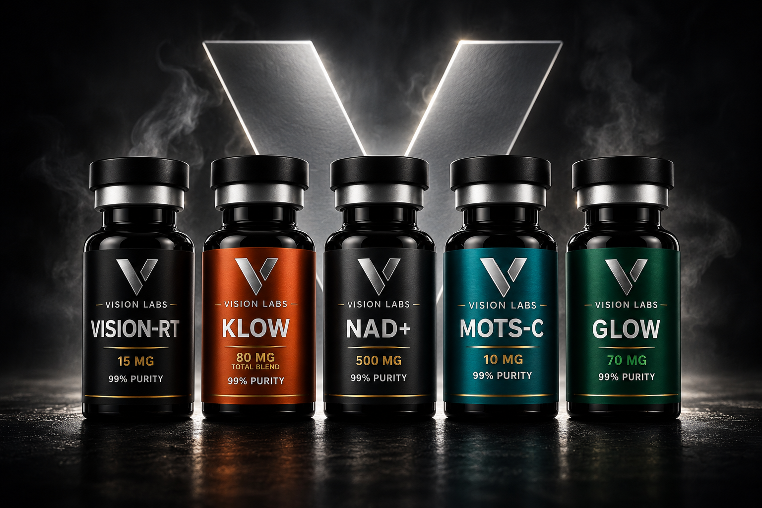 Vision Labs research peptide bottles